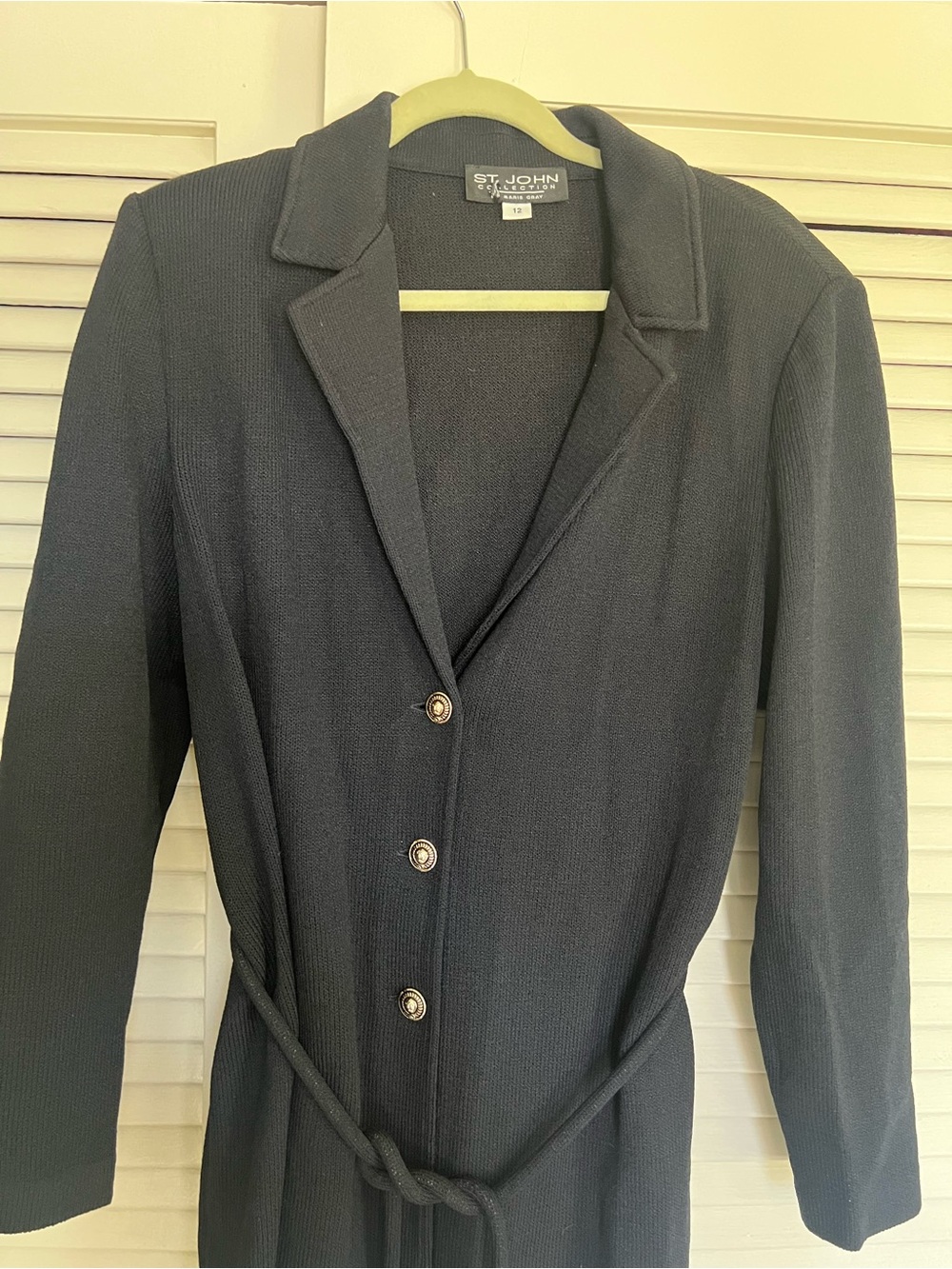 St. John Black Knit Longline Belted Blazer Jacket - Picture 2 of 6